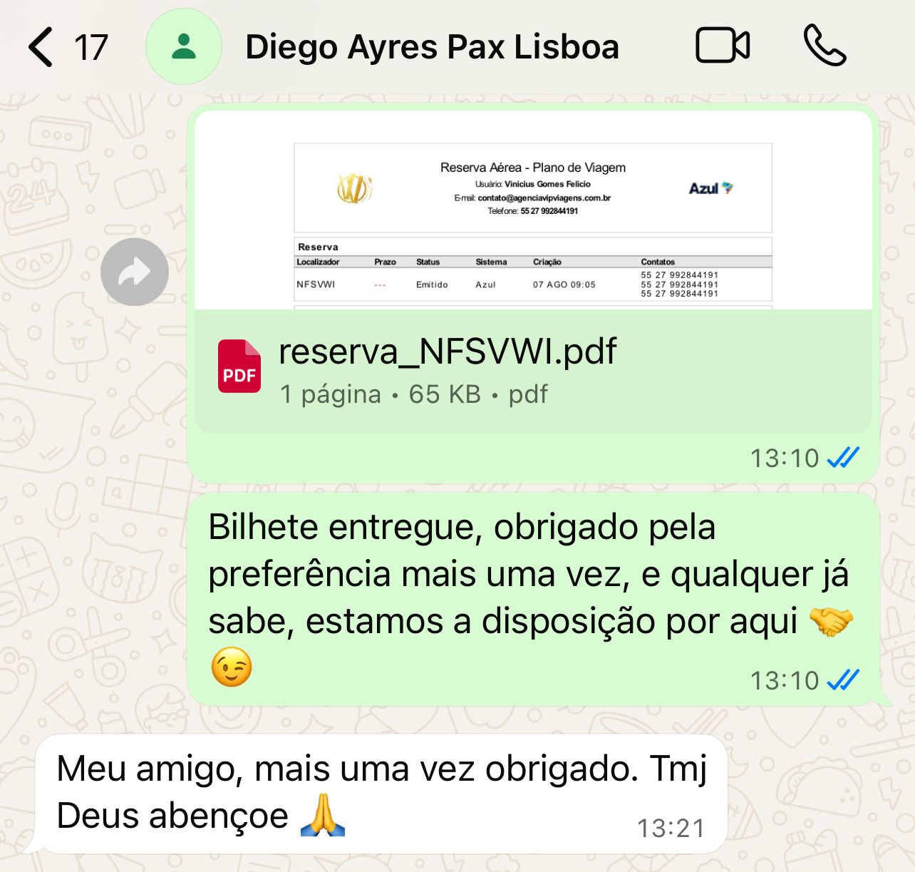 Conversa com Diego Ayres - Reserva confirmada